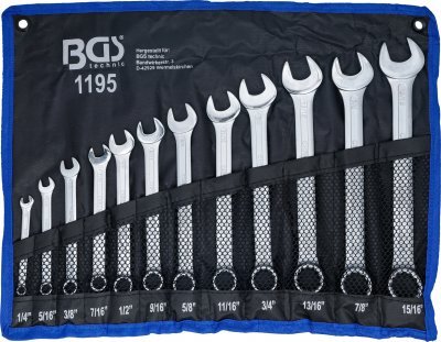 Klíče očkoploché palcové, velikosti 1/4" až 15/16", sada 12 ks - BGS 1195