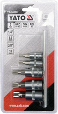 Sada nástavců spline 5 kusů, 1/4" 3/8" M5 M6 M8 M10 M12 YATO YT-04360