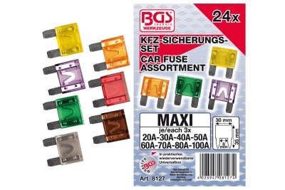 Pojistky nožové MAXI pro užitková vozidla 24ks (20-100A) - BGS 81271