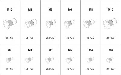 Sada nýtovacích matic ocel a hliník M3-M10 300 kusů YATO YT-36480