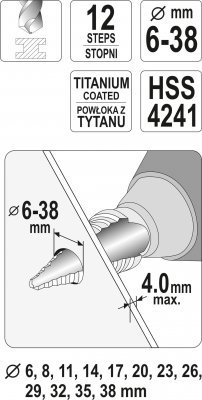 Stupňovitý vrták 6-38 mm YATO YT-44740