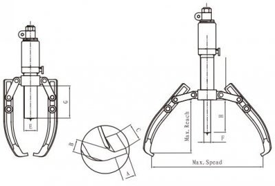 Dvou- nebo tříramenný hydraulický stahovák HHL-30F, síla 30 t, s ruční pumpou