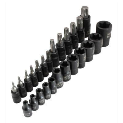 Zástrčné a nástrčné hlavice 1/4", 3/8" a 1/2" TORX a TORX-E, sada 25 ks - SATRA