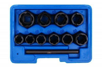 Hlavice 3/8” na poškozené šrouby a matice, velikosti 9-19 mm, sada 10 ks - SATRA