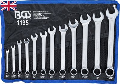 Klíče očkoploché palcové, velikosti 1/4" až 15/16", sada 12 ks - BGS 1195