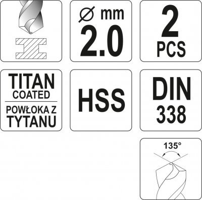 Sada vrtáků do kovu SS-TIN 1,5 mm 2 kusy YATO YT-44631