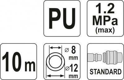 Hadice ke kompresoru s rychlospojkami 8 mm x 12 mm x 10 m YATO YT-24208