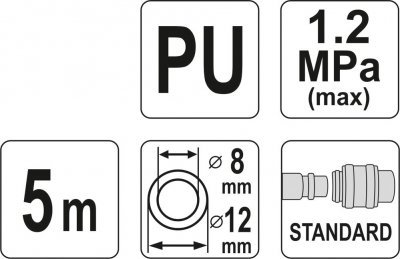 Hadice ke kompresoru s rychlospojkami 8 mm x 12 mm x 5 m YATO YT-24207