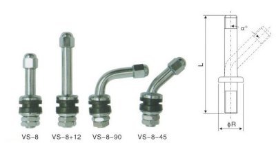 Bezdušové ventily MOTO VS-8, různé druhy, chromované, pro motocykly - Ferdus, Varianta: MOTO VS-8-90. délka 62 mm. průměr 16 mm