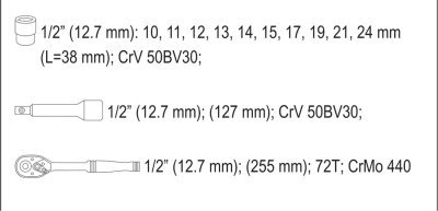 Gola sada 1/2", 12 kusů YATO YT-38671