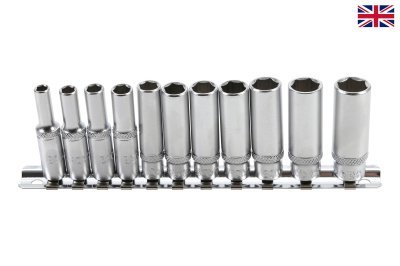 Hlavice palcové 1/4" prodloužené, velikosti 3/16 až 1/2", sada 11 ks - BGS 2429