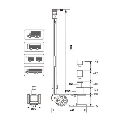 Zvedák pneumaticko-hydraulický S30-2EL, 30/15t, dvoupístový