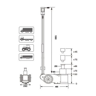 Zvedák pneumaticko-hydraulický S40-2EL, 40/20t, dvoupístový