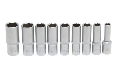 Hlavice nástrčné 1/2" 6hranné, 10-24 mm, prodloužené, sada 9 ks - BGS 2223