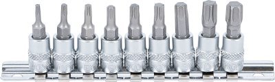 Zástrčné hlavice 1/4" TORX T10-T50, sada 9 ks na liště - BGS 2164