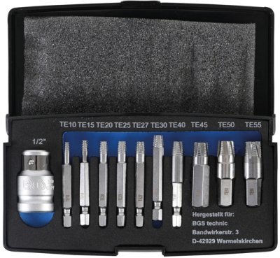 Bity 1/4" a 3/8" pro poškozené šrouby TORX T10-T55, sada 11 dílů - BGS 9170
