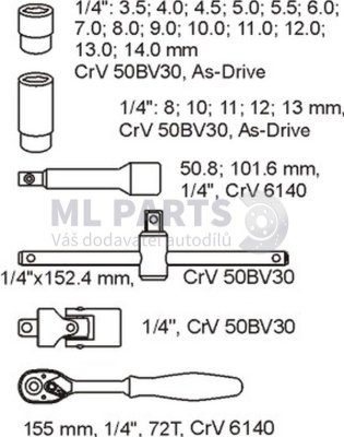 Gola sada 1/4" 25 kusů YATO YT-5541