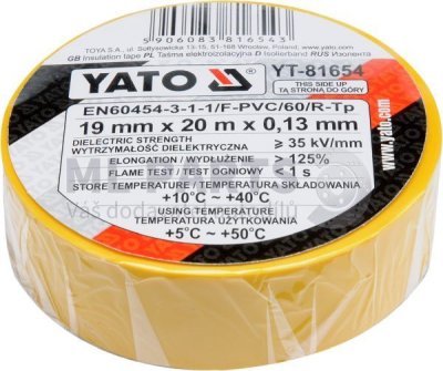 Elektrikářská páska žlutá 19mm x 20m YATO YT-81654