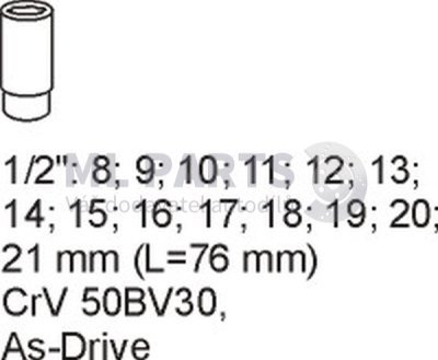 Sada dlouhých nástavců 8-21 mm 1/2" 14 kusů YATO YT-5539