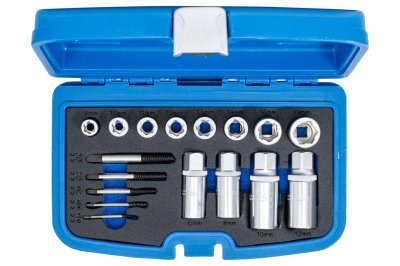 Přípravky na povolení poškozených matic 9-19 mm a zalomených šroubů, sada 17 ks - BGS 8378