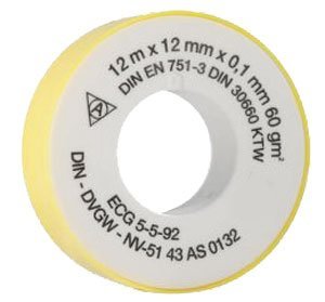 Těsnící teflonová páska do závitů 12 m × 12 mm × 0,1 mm, 60 g/m2