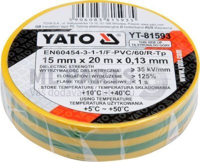 Elektrikářská páska žlutá-zelená 15 mm x 20 m YATO YT-81593