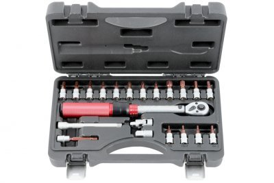 Momentový klíč 1/4", 5-25 Nm, přesný 3%, se zástrčnými hlavicemi, 21 ks - QUATROS QS59001
