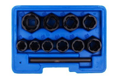 Hlavice 3/8” na poškozené šrouby a matice, velikosti 9-19 mm, sada 10 ks - SATRA