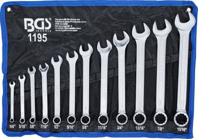 Klíče očkoploché palcové, velikosti 1/4" až 15/16", sada 12 ks - BGS 1195