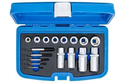 Přípravky na povolení poškozených matic 9-19 mm a zalomených šroubů, sada 17 ks - BGS 8378