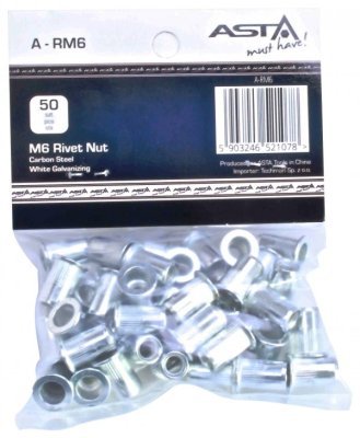 Maticové nýty - nýtovací matice s plochou hlavou, ocel, různé rozměry, balení 50 ks - ASTA, Velikost: M10x21 mm