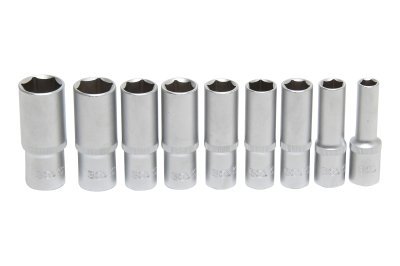 Hlavice nástrčné 1/2" 6hranné, 10-24 mm, prodloužené, sada 9 ks - BGS 2223