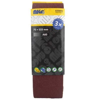 Brusné pásy 75 x 533 mm, různé zrnitosti, pro pásovou brusku - MAGG, Zrnitost: A120