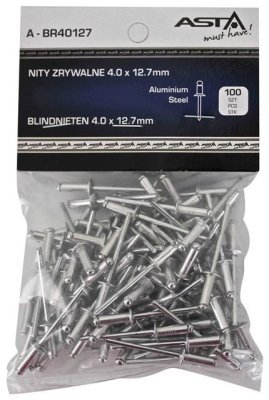 Trhací nýty hliník-ocel, různé rozměry, s plochou hlavou, balení 100 ks - ASTA, Velikost: 4.0x9.6 mm