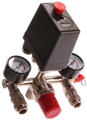 Tlakový spínač - presostat 230 V s manometry, maximální tlak 12 bar
