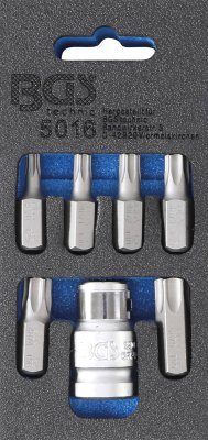 Bity šroubovákové TORX, T25 - T55, s adaptérem 1/2", sada 7 dílů - BGS 5016