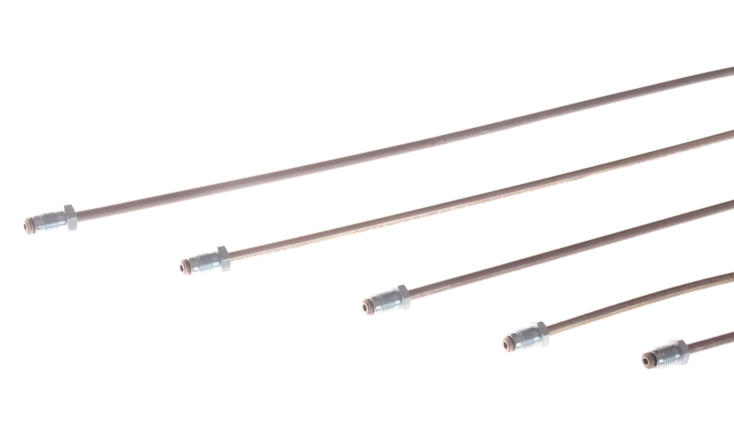 Brzdové trubky 4,75 mm, s holendry typu F, zapertlované, měď/nikl, různé délky, Délka: 700 mm