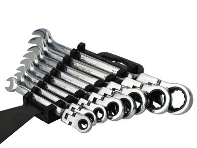 Klíče ráčnové očkoploché s kloubem, sada 8ks, 8-22 mm, plastový držák - GEKO G10338