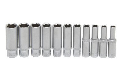 Hlavice palcové 1/4" prodloužené, velikosti 3/16 až 1/2", sada 11 ks - BGS 2429