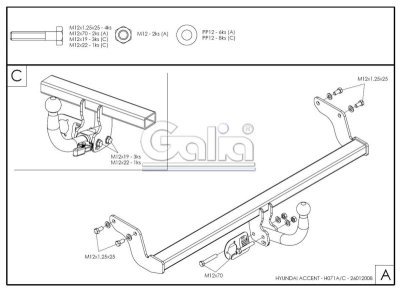 Tažné zařízení Hyundai Accent 2006- , pevný čep 2 šrouby, Galia