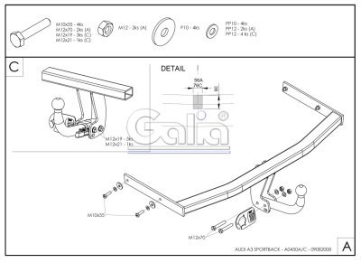Tažné zařízení Audi A3 Sportback 2008-2013 (8PA), pevné, Galia