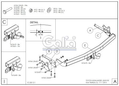 Tažné zařízení Toyota Highlander 2010-2013 (XU40) , pevné 2 šr., Galia