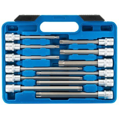 Zástrčné hlavice TORX 1/2", standardní, prodloužené a extra dlouhé, T20-T70, 32 ks - SATRA