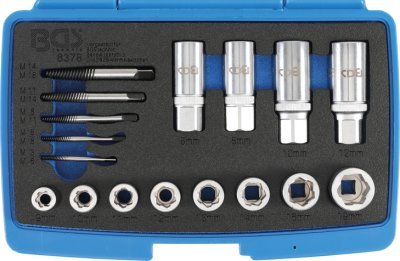 Přípravky na povolení poškozených matic 9-19 mm a zalomených šroubů, sada 17 ks - BGS 8378