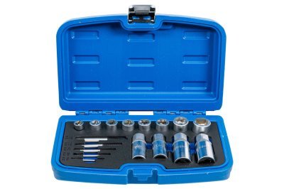 Přípravky na povolení poškozených matic 9-19 mm a zalomených šroubů, sada 17 ks - BGS 8378