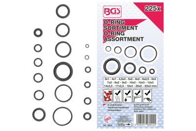 Těsnicí O-kroužky, průměry 3-22 mm, sada 225 ks - BGS 8044