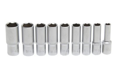 Hlavice nástrčné 1/2" 6hranné, 10-24 mm, prodloužené, sada 9 ks - BGS 2223