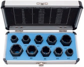 Hlavice 3/8" na poškozené šrouby, velikosti 9-19 mm, sada 10 ks - BGS 20210