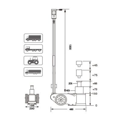 Zvedák pneumaticko-hydraulický S40-2EL, 40/20t, dvoupístový