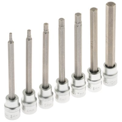 Zástrčné hlavice Imbus 3/8", rozměry H3 - H10, prodloužené 110 mm, sada 7 ks - SATRA